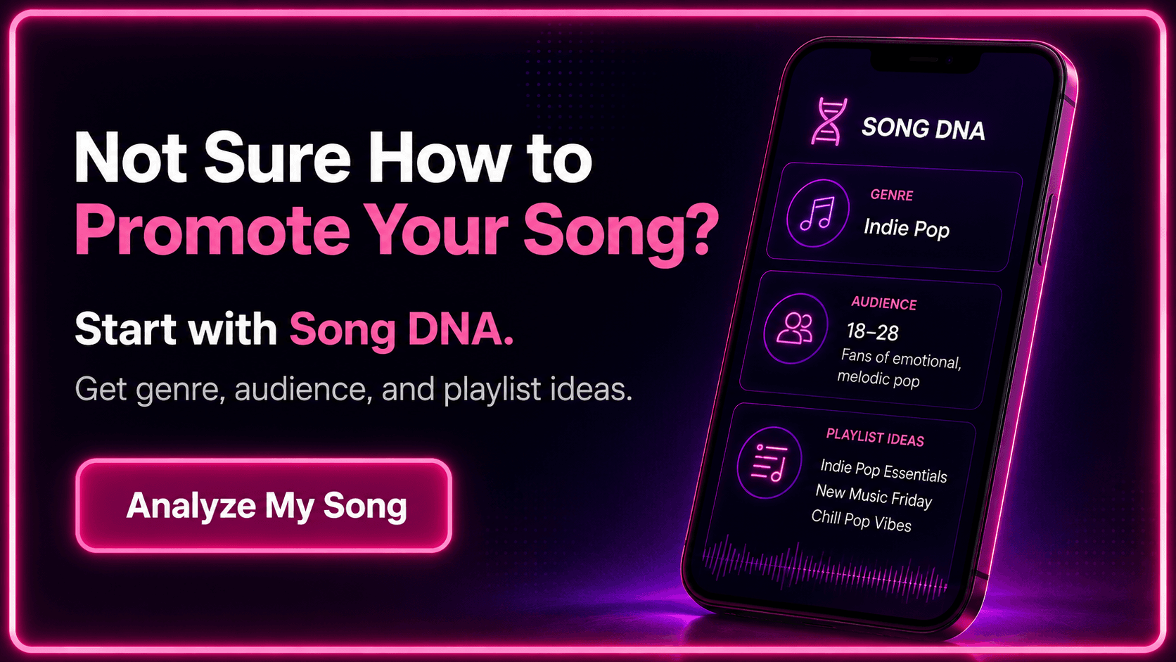 Analyze your song with Tunepact Song DNA to discover its genre, audience, and playlist ideas.