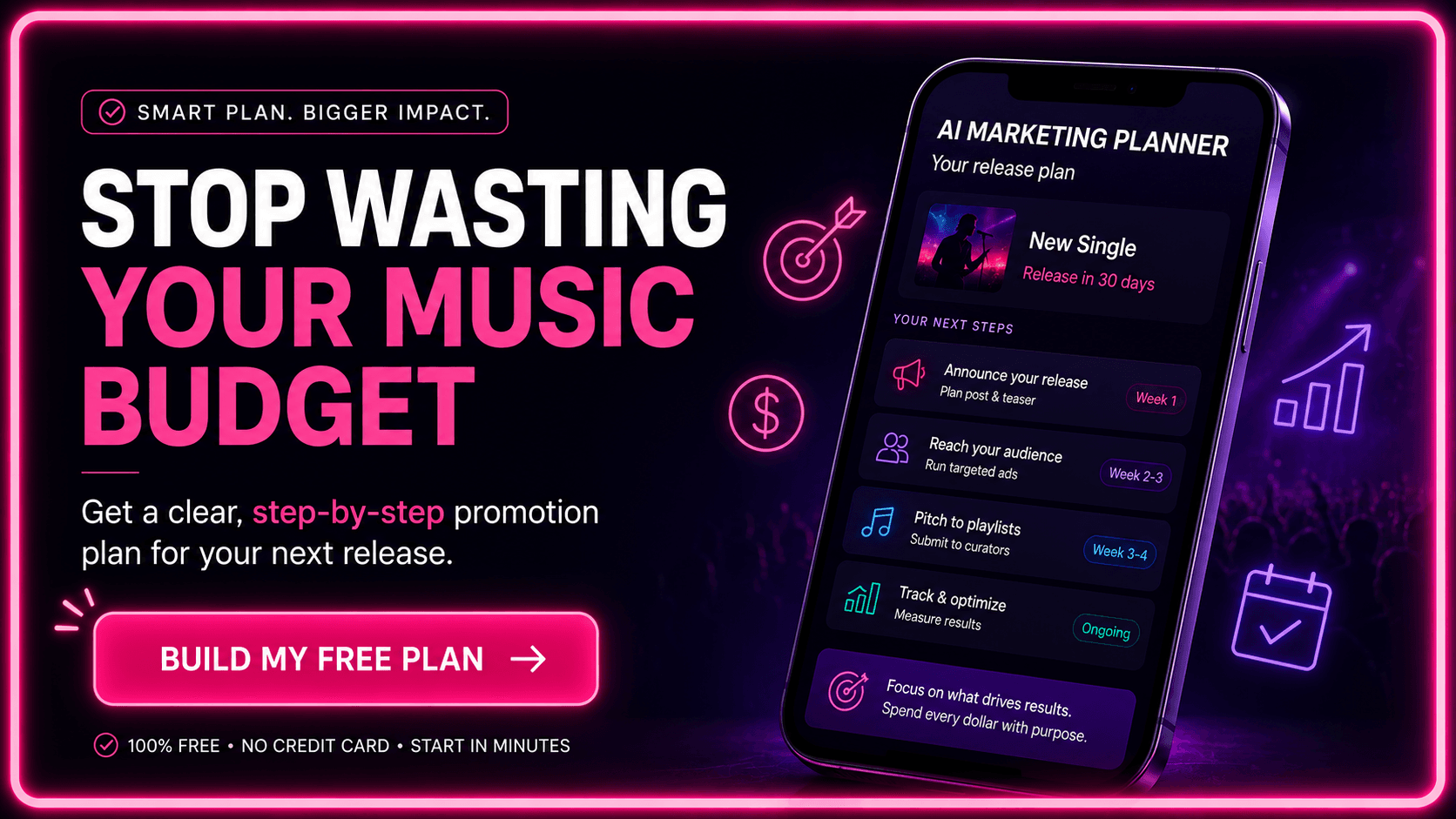 Create a free music marketing plan to prioritize your release budget and promotion tasks.