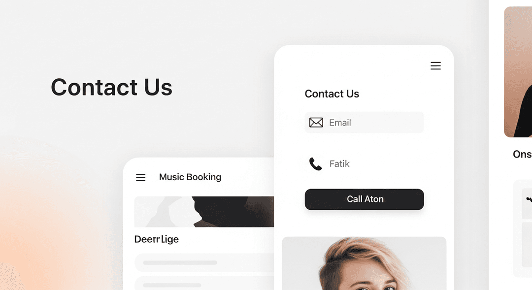 Example of a well-designed music booking page with clear contact information for an optimal user experience.