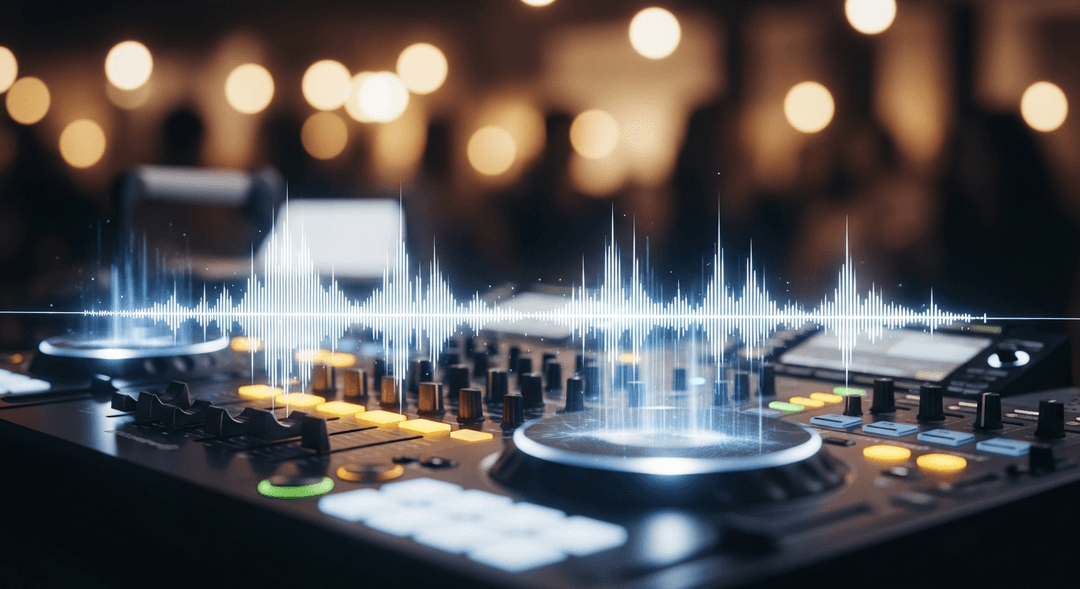 Radio DJ console with sound waves, representing the enduring power of radio for indie artists in the digital age.