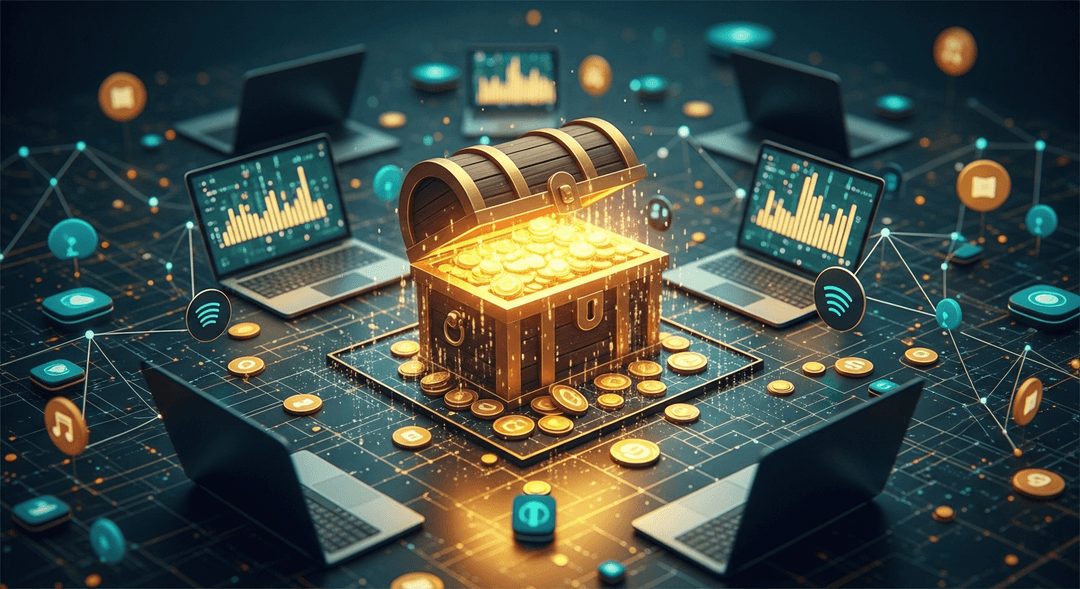 Digital goldmine representing the financial potential of monetizing music in user-generated content.