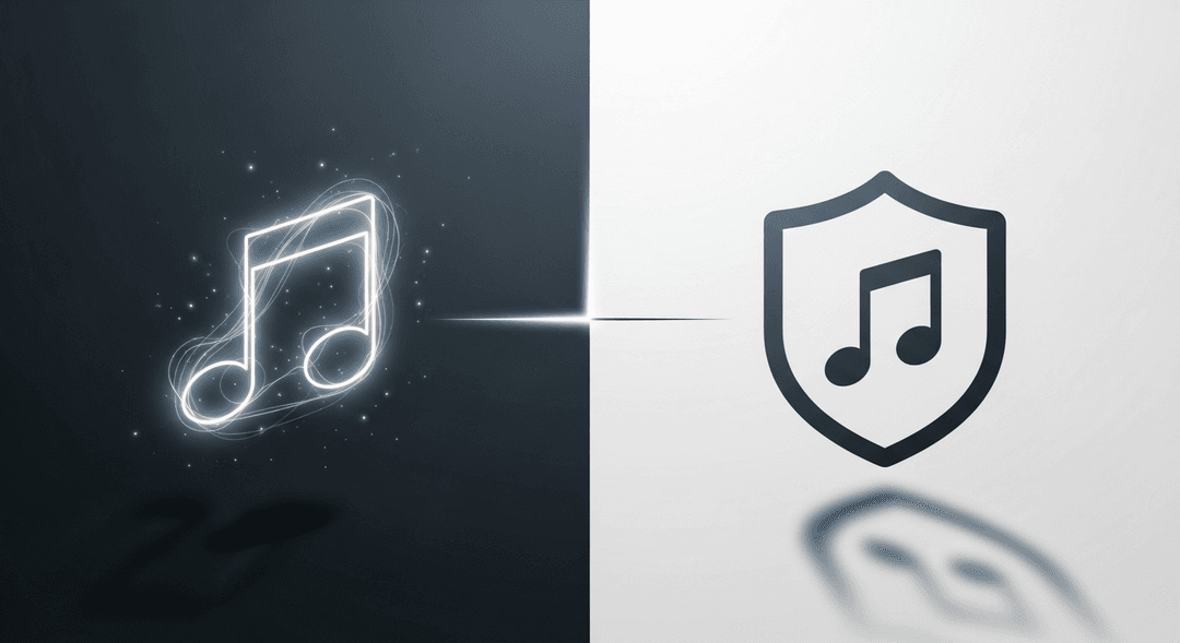 Visual representation of automatic music copyright versus registered music copyright protection