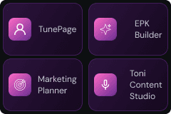 TunePage, EPK Builder, Marketing Planner, and Toni Content Studio